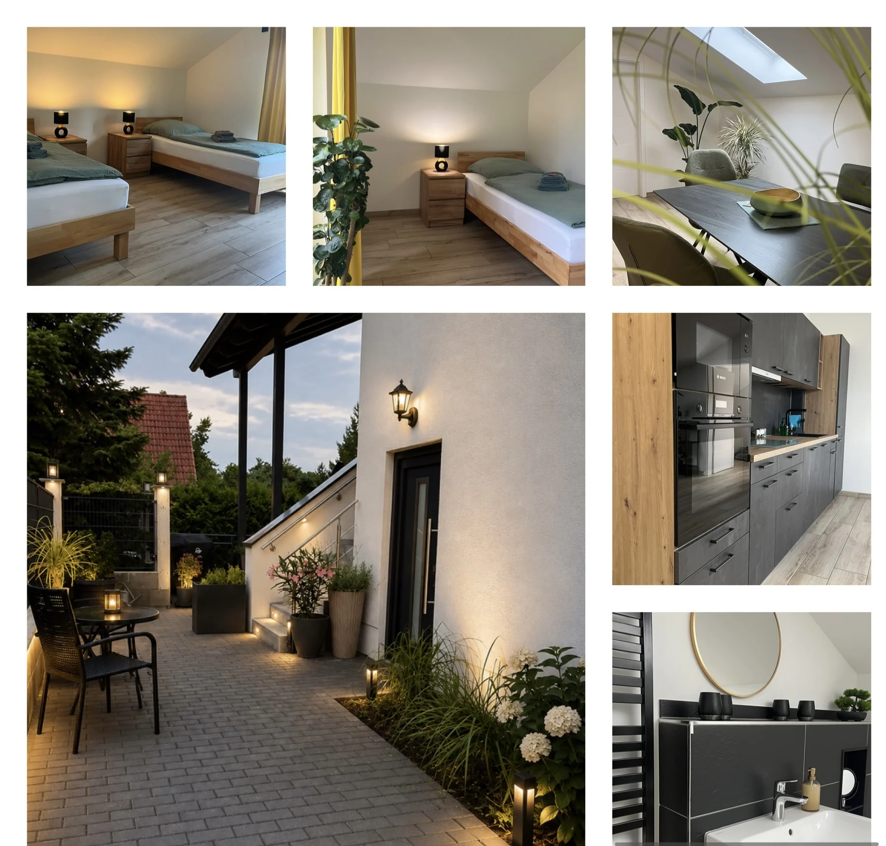 Übersicht der Ferien-Monteurwohnung mit Schlafräumen, Küche und Bad